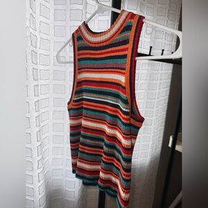 Zara Knit Multicolor Striped Crewneck — Navy, Red, Teal, Orange, Pink